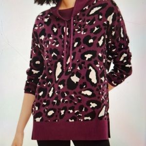 Lou & Grey Leopard Print Drawstring Cowl Neck Sweater (M) NWT